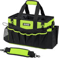 SCAVATA Wearable Cleaning Caddy Bag, Cleaning Caddy Supplies Organizer with Handle & Shoulder Straps for Housekeepers, Under Sink & Car Cleaning Tool Organizers with 4 Foldable Divider (NeonGreen)