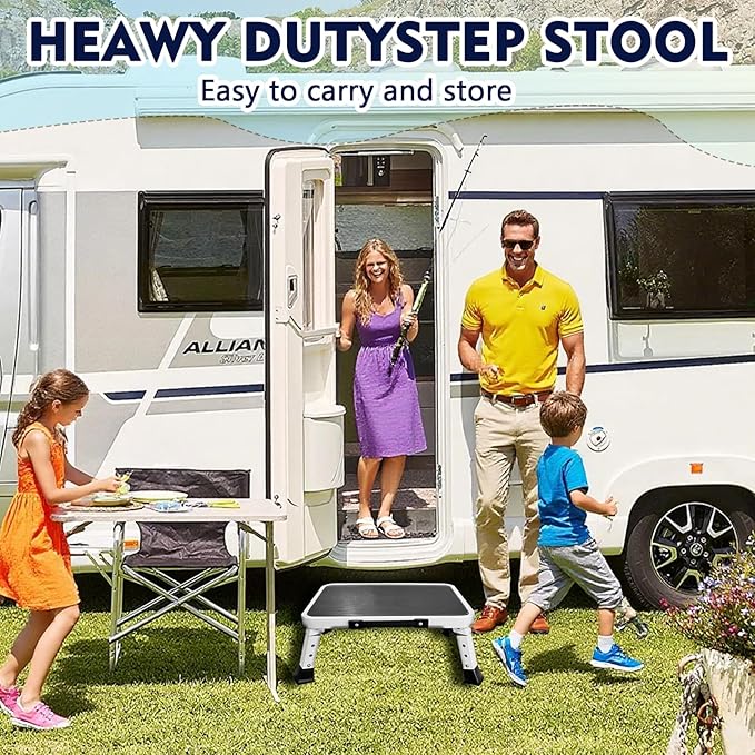 RV Step Stool Foldable Adjustable Step Ladder Sturdy Metal Stable Step Stool with a Non-Slip Platform Supports up to 500 lb with Non-Slip Rubber Feet