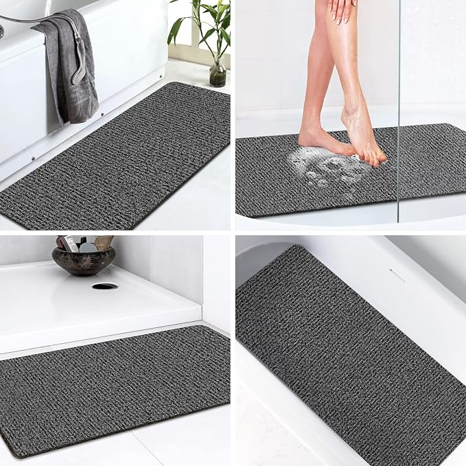 LuxStep Shower Mat Bathtub Mat,36x16 inch, Non-Slip Bath Mat with Drain, Quick Drying PVC Loofah Bathmat for Tub,Shower,Bathroom (Phthalate Free,Black)