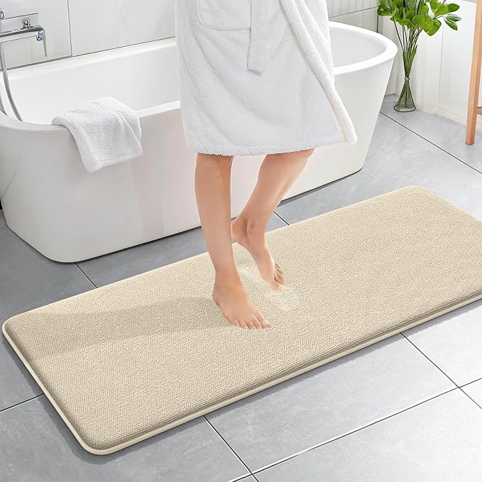 OLANLY Thick Memory Foam Bathroom Runner Rugs 59x20, Extra Soft Absorbent Long Bath Rug, Quick Dry Bath Mats, Non-Slip, Machine Washable Mat for Bathroom, Tub and Shower, Home Decor Accessories, Sand