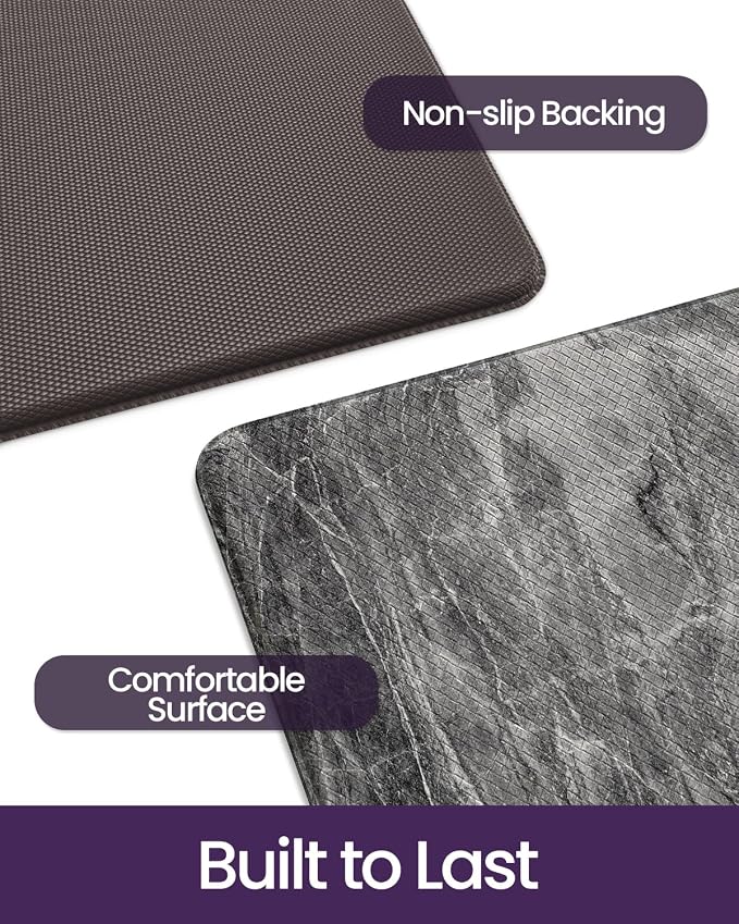 DEXI Kitchen Floor Mats Cushioned Anti Fatigue, 23x86 Large Long Standing Comfort Runner Rug Waterproof, Marble Memory Foam Padded for Front Sink Laundry, Dark Grey