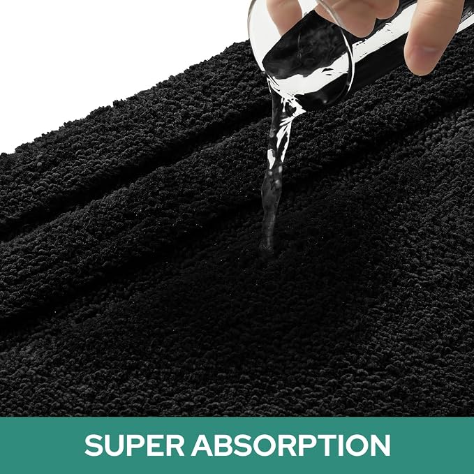 HOMEIDEAS Bathroom Rugs Sets 2 Piece, Super Soft and Absorbent Non Slip Microfiber U-Shaped Toilet Bath Mat Set (20"x32"+U20 x24, Black)