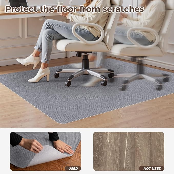 Office Chair Mat for Hardwood Floor 36x55 Inch, Non-Slip Rolling Chair Mat, Flat Lay Floor Protector for Wood Tile Laminate, Anti-Slip Sound Absorbing(Grey)