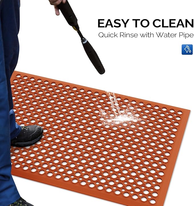 ROVSUN Rubber Floor Mat with Holes, Anti-Fatigue/Non-Slip Drainage Mat, for Industrial Kitchen Restaurant Bar Bathroom Utility Garage Pool Entry Door Mat, Indoor (24'' x 36'' Red 1Pcs)