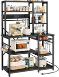 SUPERJARE Large Bakers Rack with Power Outlets, 6-Tier Microwave Stand, Coffee Bar with 12 S-Shaped Hooks, Kitchen Shelf with Wire Basket, 39.4 x 14.6 x 66.9 Inches, Black