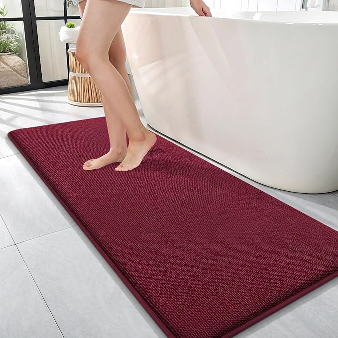 OLANLY Thick Memory Foam Bathroom Runner Rugs 47x17, Extra Soft Absorbent Long Bath Rug, Quick Dry, Non-Slip, Machine Washable Bath Mats for Bathroom, Tub and Shower, Home Decor Accessories, Burgundy