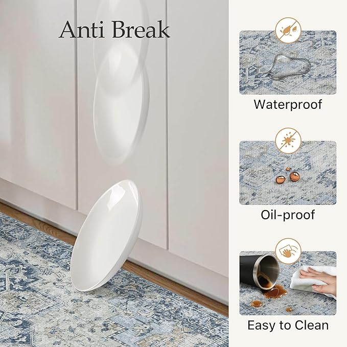 GENIMO Kitchen Mats for Floor, Washable Anti Fatigue Mat for Cushioned,17.3"x59", Waterproof Kitchen Rugs, Non Slip Foam Comfort Standing Mat Rug for Home, Runner, Sink, Office, Laundry, Light Blue