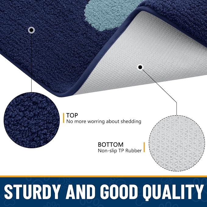 Smiry Dog Door Mat for Muddy Paws, Absorbs Moisture and Dirt, Low-Profile Entryway Mat with Non-Slip Backing, Entry Indoor Outdoor Doormat for Inside Floor (59x24 Inches, Dark Blue, Paw)