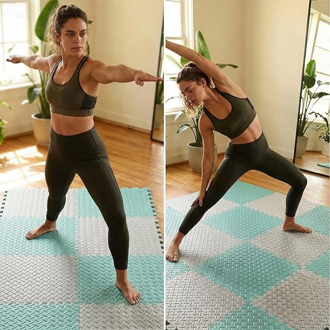 18pcs Puzzle Exercise Mat, 12.6"x12.6"x0.4", 18sqft EVA Interlocking Foam Floor Tiles, Non-Slip, Protective, Water-Resistant Flooring for Home Gym & Workout Equipment