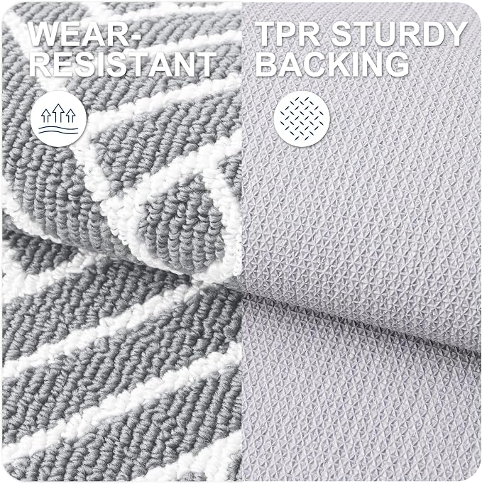 OLANLY Indoor Door Mat, 32x20 Inch, Dirt Resistant and Absorbent, Non-Slip Rubber Backing Floor Mats, Easy Clean Low-Profile Doormat for Entryway, Front Door, and Inside Entrance, Light Grey