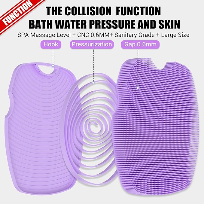 Canroom Silicone Body Scrubber - Anti Zinc Infused-Highly Elastic Bristles Exfoliating Body Scrubber for Shower Body,Cellulite Reduction,Blood Circulation - Purple