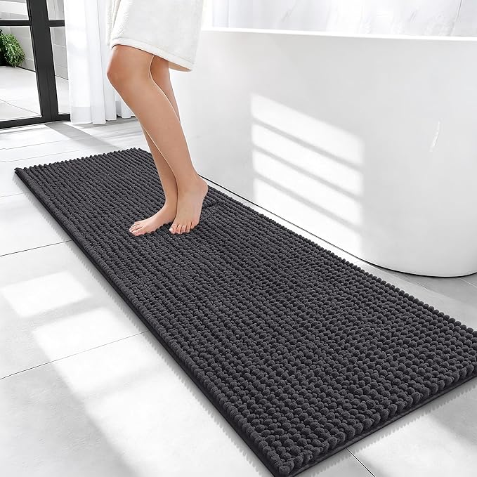OLANLY Thick Bathroom Runner Rugs 47x17, Extra Soft Absorbent Chenille Bath Rugs, Rubber Backing, Machine Wash Dry, Long Bath Mats for Bathroom Floor, Tub and Shower, Home Decor Accessories, Dark Grey