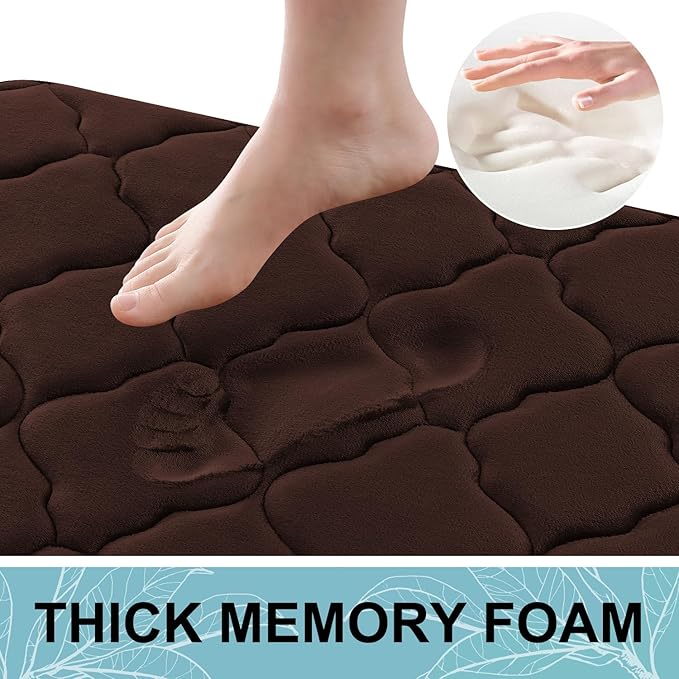 OLANLY Memory Foam Bath Mat Rug 47x32, Ultra Soft and Absorbent Bathroom Rugs, Non-Slip, Comfortable, Machine Washable Bath Carpet for Bathroom Floor, Tub, Shower and Home Decor Accessories, Brown