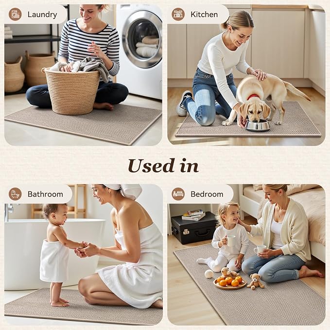 AMOAMI Kitchen Mats for Floor, Non Slip Washable Kitchen Rugs Absorbent Quick Dry and Easy to Clean,Rugs for Kitchen in Front of Sink, 20“*32”, Beige