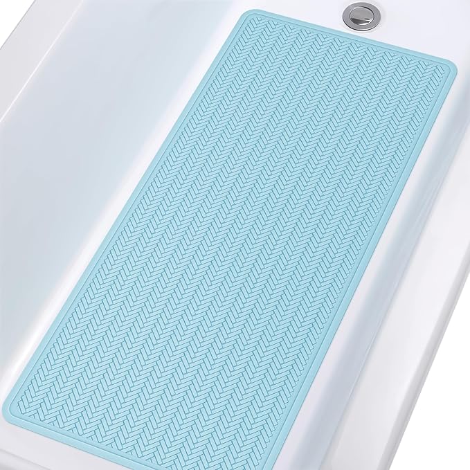 OTHWAY Bathtub Mat Non Slip, Extra Long Rubber Bath Mat for Tub, Machine Washable Shower Anti Slip Mat with 332 Strong Suction Cups (Lake Blue, 36" x 17")