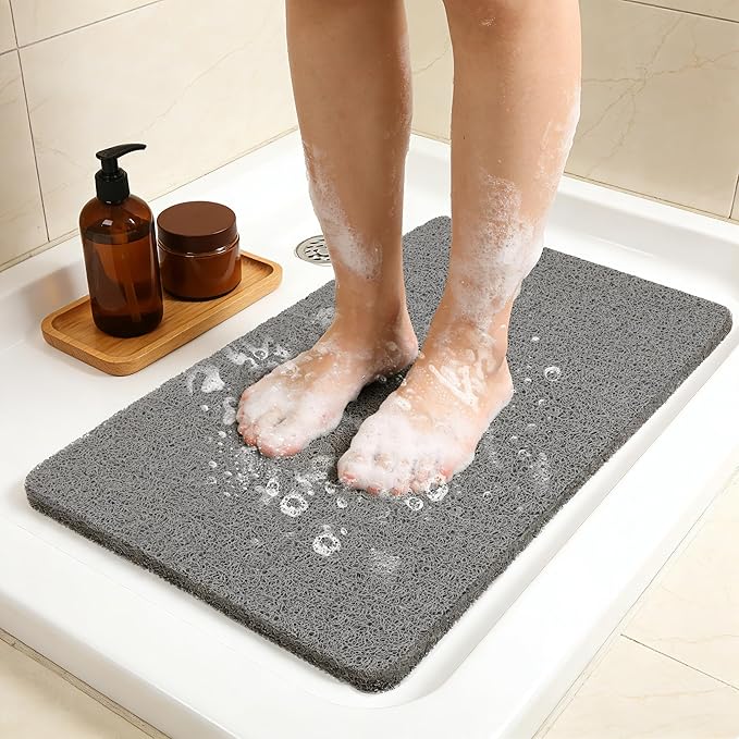 Joyhalo Shower Mat Bathtub Mat Non Slip, Bathmats Non Slip, Quick Drying Foot Scrubber Loofah Mats for Shower, Tub, Bathroom, Home, 30x17inch, Grey
