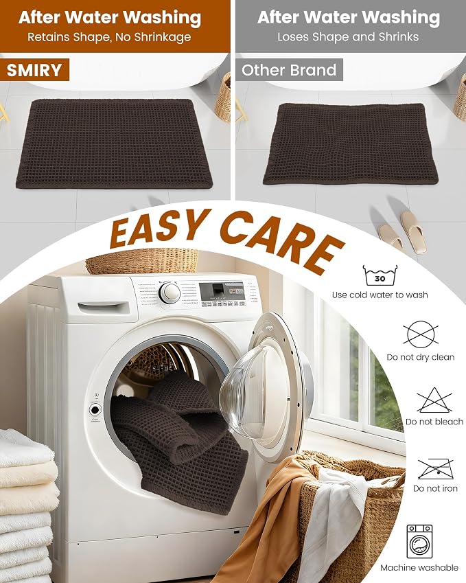 Smiry Waffle Bath Mat 24x16, Extra Soft Absorbent Bathroom Rugs, Non Slip Machine Washable Quick Dry Bath Rugs for Bathroom Floor, Tub, Shower, Home Decor Accessories, Chocolate