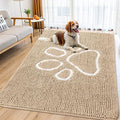 Smiry Dog Door Mat for Muddy Paws, Absorbent Dirt Trapper Non Slip Quick Dry Washable Chenille Mat for Mud Dogs, Entry Rug for Indoor and Outdoor (70x35 Inches, Beige and White)