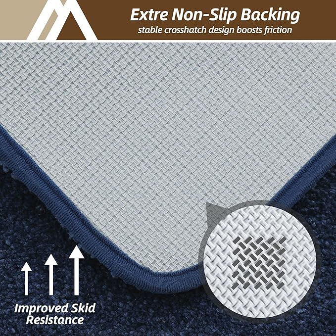 COSY HOMEER Toilet Rugs U-Shaped 24"x20",Soft Absorbent Bath Mat with Non-Slip TPR Backing, Machine Washable Shaggy Bath Rug for Toilet,Navy Blue