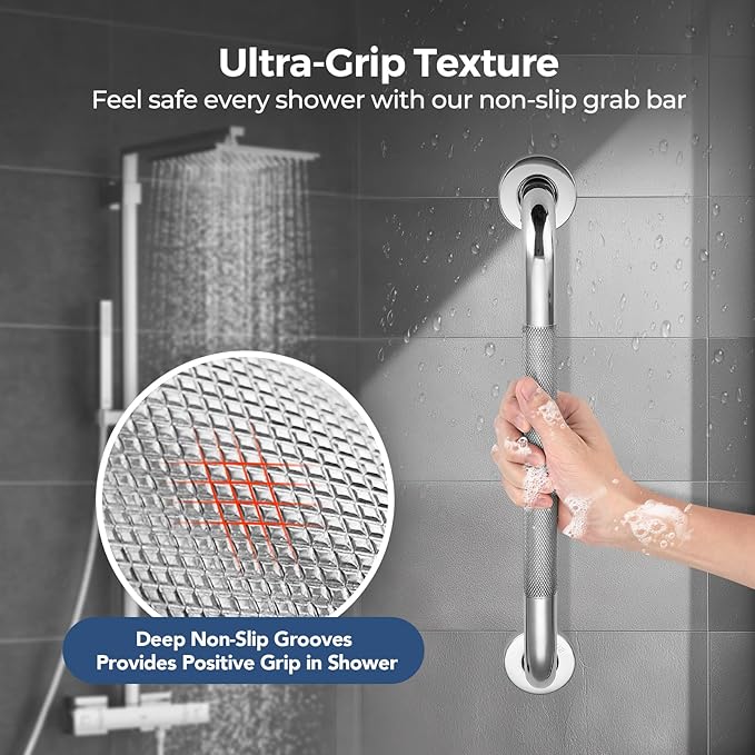 32 Inch Grab Bars for Shower, Stainless Steel Safety Handicap Grab Bars for Bathroom, Anti-Slip Shower Handle, Wall Mounted (2 Pack, Polished Nickel)