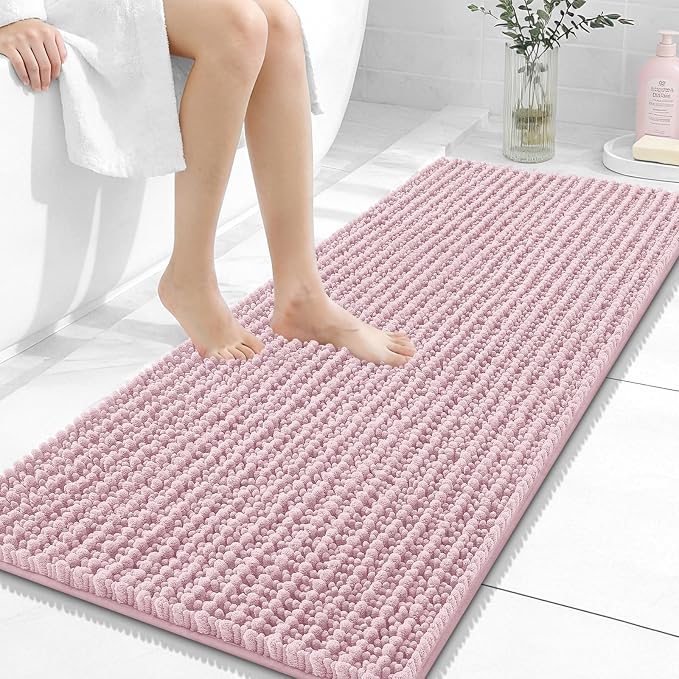 OLANLY Long Bathroom Rugs Runner 47x20, Thick Soft and Absorbent Chenille Bath Mat, Non-Slip, Machine Washable Quick Dry Bath Rugs for Tub Shower Floor, Home Decor Accessories, Dusty Rose