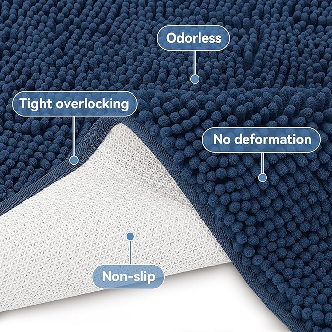 Bcoimo 36x24 Chenille Bath Mat – Non-Slip with Backing Bath Rug Ultra-Absorbent and Machine Washable Bathroom Mat Quick-Dry Design. Ideal for Bathroom Shower and Tub Areas