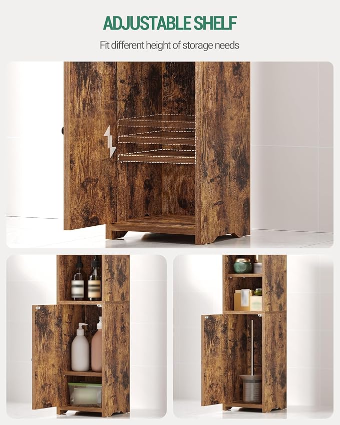 Hzuaneri Bathroom Storage Cabinet, Small Corner Floor Cabinet with 2 Doors and Adjustable Shelf, Narrow Toilet Paper Cabinets, Bathroom Organizer for Small Spaces, 7.9"D x 9.8"W x 29.5"H Rustic Brown