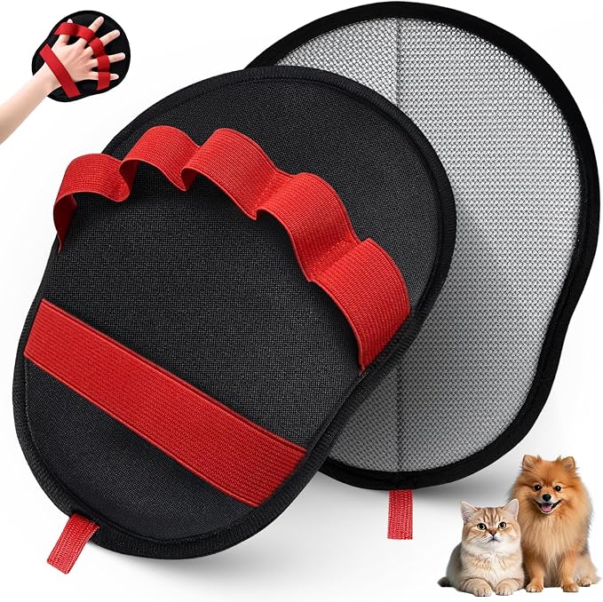 Pet Hair Removal Glove for Dogs & Cats, Reusable Washable Electrostatic Pet Hair Remover Glove, Pet Hair Mitt with Finger Straps for Couch, Carpet, Car Seats, Clothes, Furniture, Red