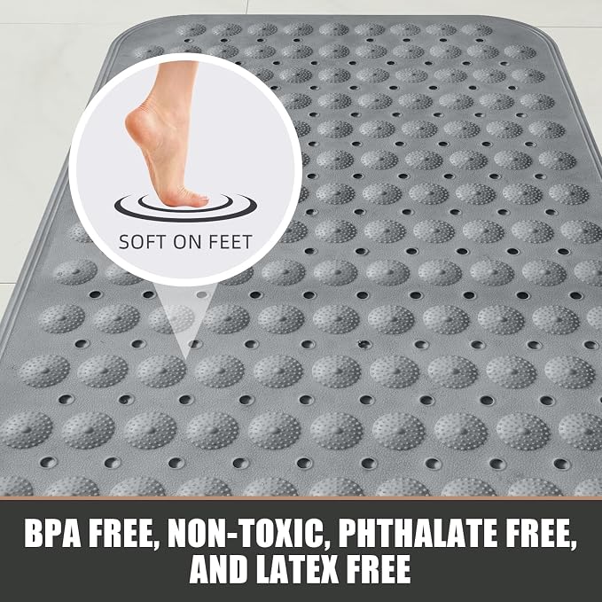 ZHICHENG Bath Mat - Shower Mat Non Slip - Long 31.88 x 15.74 Inch Bathroom Mats for Tub Nonslip - Anti Slip Bathmats - Bathtub Mat Non Slip with Massage Particles (Gray)