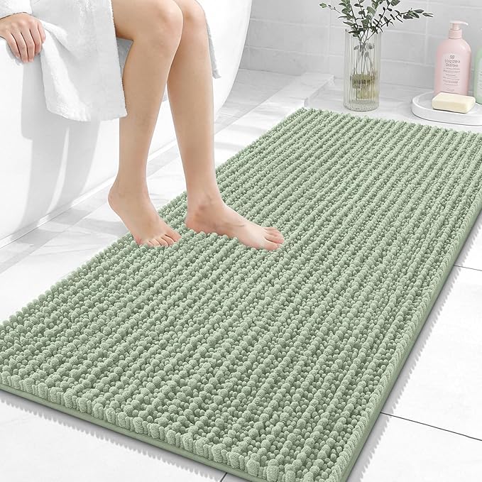 OLANLY Long Bathroom Rugs Runner 47x24, Thick Soft and Absorbent Chenille Bath Mat, Non-Slip, Machine Washable Quick Dry Bath Rugs for Tub Shower Floor, Home Decor Accessories, Sage Green