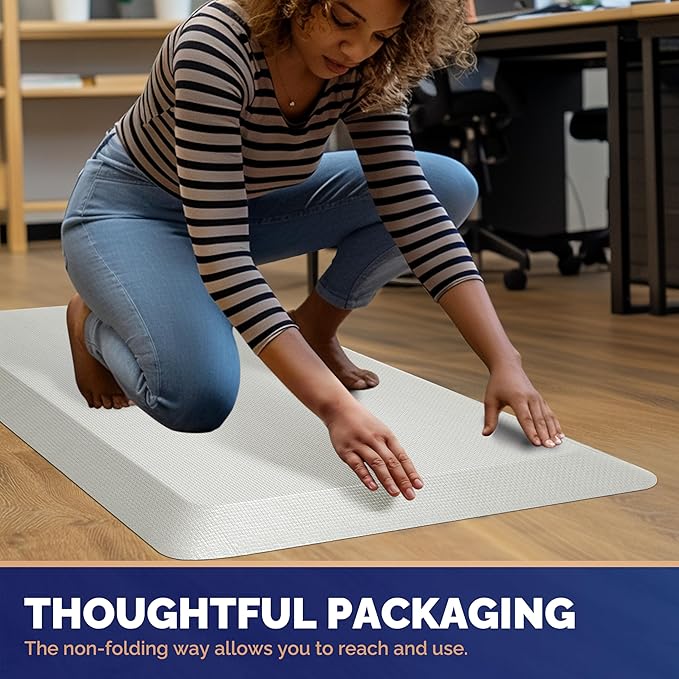 FEATOL Anti Fatigue Mats for Standing, 9/10 Extra Thick Ergonomic Standing Desk Mat, Comfort Memory Foam Standing Mat at Home,Office All Day (20" x 59", White, 2PC)