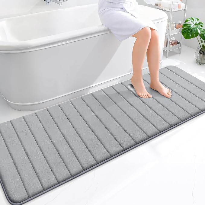 OLANLY Memory Foam Long Bathroom Rugs Runner 70x24, Super Soft Absorbent Bath Mat, Quick Dry, Machine Washable Shower Floor Rugs, Bathmat Carpet, Bathroom Home Decor Accessories, Grey