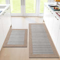 StepRite Kitchen Mats for Floor, Non-Slip Kitchen Rugs Set of 2 PCS, Super Absorbent Washable Kitchen Mats with Rubber Backing, Runner Mats for Front of Sink (20"x32"+20"x47" Khaki)