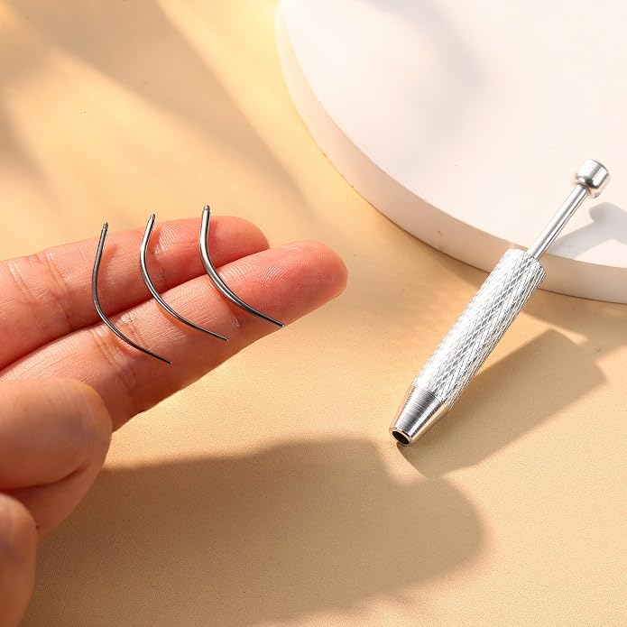 GEMQUEEN Piercing Taper Ball Grabber Tool for Changing Jewelry - 14G 16G 18G 20G Stainless Steel Flat Back Earrings Applicator Tool Threadless Insertion Pin Thread Body Piercing Kit for Ear Nose Lip