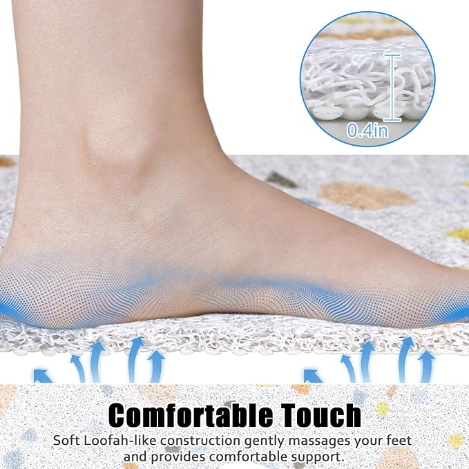 Square Shower Mat Non Slip: 31x31 Inch Shower Floor Mat with Drain Hole in Middle, Super Soft and Comfortable PVC Loofah Massage Bath Mat for Shower, Anti Slip Shower Stall Mat, Quick Drying