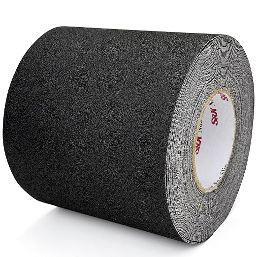 S&X Anti Slip Tape 6 Inch x 60 FT Roll, Ultimate Non-Slip Skid Grip Tape for Outdoor Stair Treads, Wooden Steps & Exterior Grips, Black, Grit 60, Waterproof, Extra-Durable, Long-Lasting Tread Strips
