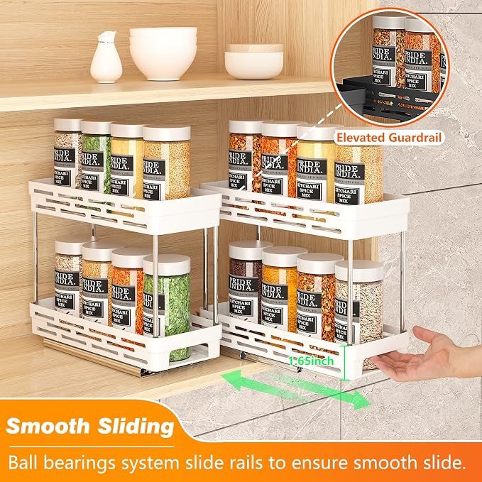 Pull Out Spice Rack Organizer for Cabinet, 3 Packs Slide Out Spice Racks Organizer, Spice Cabinet Organizers, Cabinet Size Need:12'' Highx11'' Deepx5'' Wide,Each Tier Hold 10 Spice Jar - 2 Tier, White