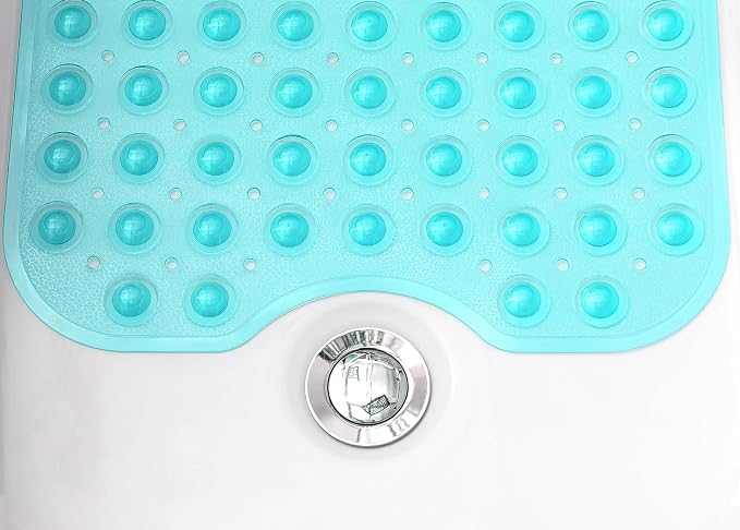 Extra-Long Non-Slip Bathtub & Shower Mat 39”x16” (Smooth/Non-Textured Tubs Only) Safe, Clean, Machine-Washable, Superior Grip&Drainage, Vinyl, Transparent Turquoise (Green-Blue)