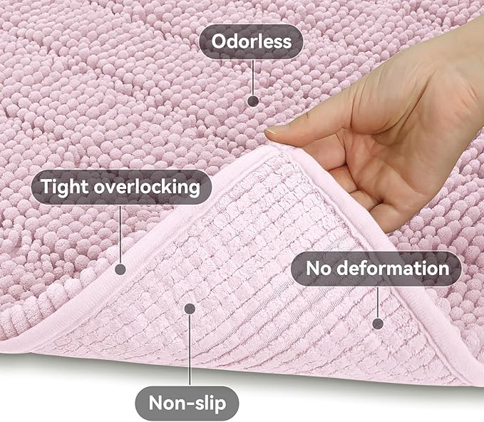 Bcoimo BcoimoBcoimo 24"×17" Chenille Bath Mat – Non-Slip with Backing Bath Rug Ultra-Absorbent and Machine Washable Bathroom Mat Quick-Dry Design. Ideal for Bathroom and Tub Areas
