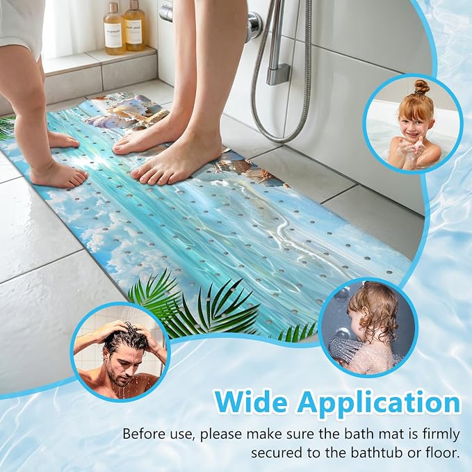 Girls Bath Mat for Tub Non Slip, Nature Aesthetic Bathtub Mats for Girls, Machine Washable, Sandy Beach Tub Mats with Suction Cups and Drain Holes for Kids, Non Slip Shower Mat Nature Bathroom Decor