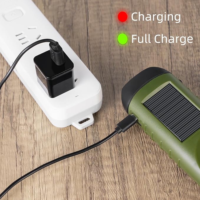 SEANCHEER Hand Crank Solar Powered Flashlights,Compact Emergency USB Rechargeable LED Flashlight Handheld Survival Flashlight,Quick Snap Carbiner Dynamo Flashlight for Outdoor,Sports,Hiking-Green