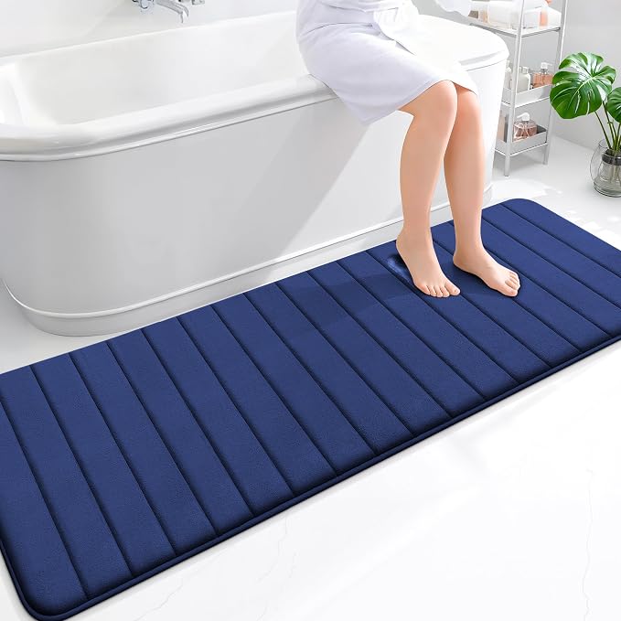 OLANLY Memory Foam Long Bathroom Rugs Runner 70x24, Super Soft Absorbent Bath Mat, Quick Dry, Machine Washable Shower Rugs, Bathmat Carpet, Bathroom Home Decor Accessories, Twilight Sapphire
