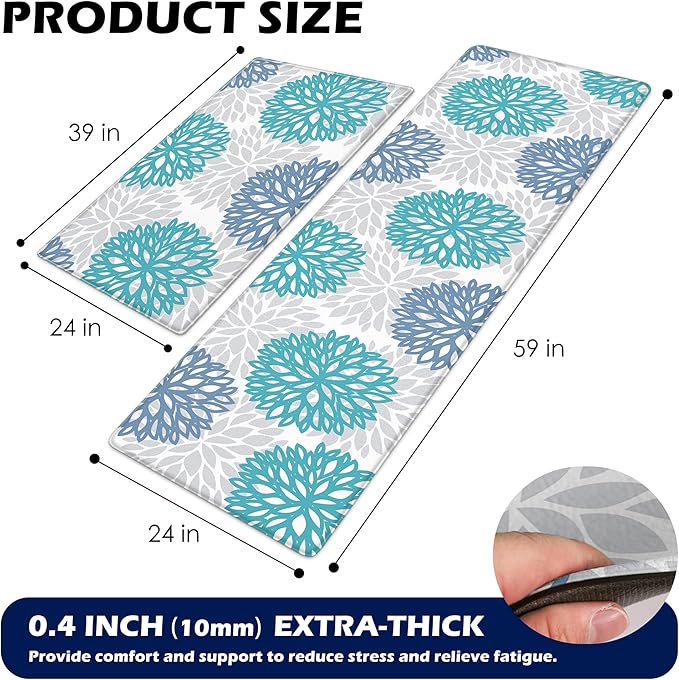 Cushioned Anti-Fatigue Kitchen Mats for Floor – Non-Slip Waterproof Memory Foam Runner, Extra Wide & Long, Comfortable Standing Mat for Kitchen, Sink, Office, Laundry, Teal