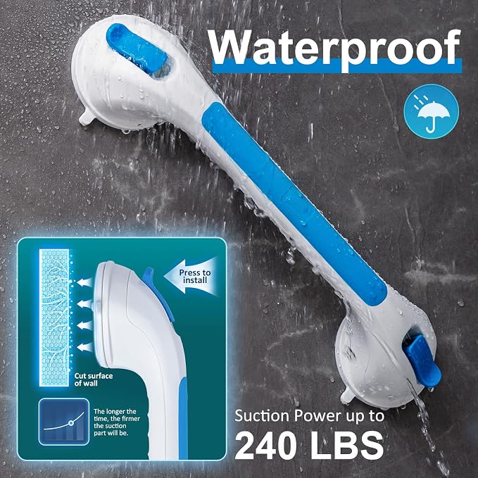 TAILI Shower Grab Bar 2 Pack,Suction Shower Handles for Bathtubs, Heavy Duty 240 lbs Bathroom Safety Grip for Seniors, No Drilling Removable Waterproof Handrails,Blue,G9