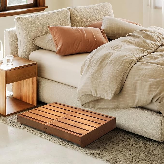 Wooden Step Stool,3.5'' Height Bed One Step Platform for Adults/Elderly, Mobility Half Steps for Bathroom, Kitchen, Garden,Non-Slip Outdoor Steps for Porch,Oak