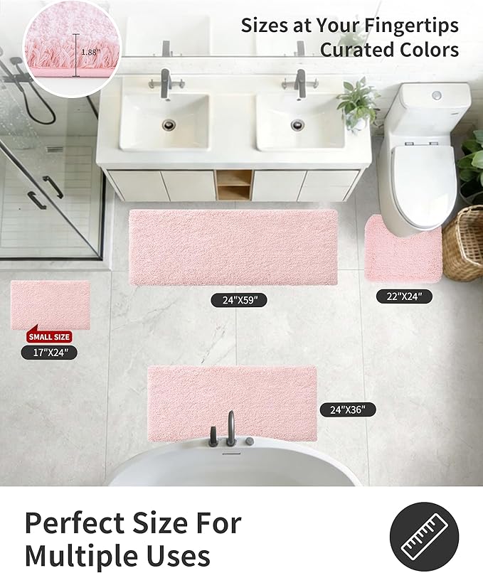 ILANGO Dark Pink Bathroom Rugs 24" × 17" Small Non Slip & Super Absorbent Extra Thick Soft, Washable Bath Mat for Floor, Microfiber Plush Shaggy Bath Rug with Rubber for Bathtub Shower Room Sink