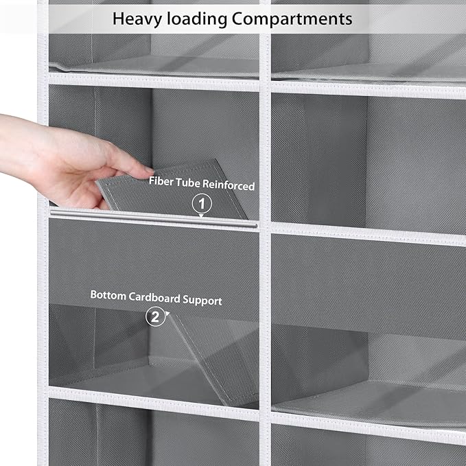 Univivi 6-Shelf Over Door Hanging Organizer Fabric Door Organizer with 10 Deep Pockets and 4 Small PVC Pockets Hanging Storage Organizers for Baby Nursery(Grey)