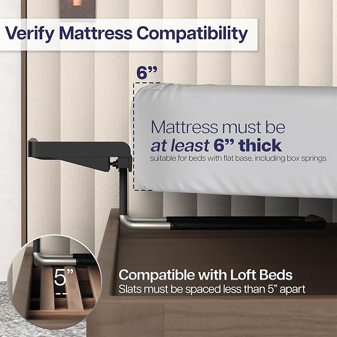 Height Adjustable Under Mattress 17 inch Bedside Shelf, Works with Lofts and Beds Without Frames, Heavy Duty Storage Tray, Fits Laptops, Books, and Drinks, Nightstand Alternative, White