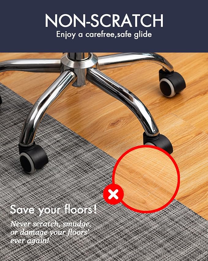 BARoyal Office Chair Mat for Hardwood Floor Under Desk Computer Rolling Chair Mat for Wood/Tile Floor Non-Slip Heavy Duty Desk Rug PVC Plastic Hard Floor Protector 45" x 53"(Gravel)