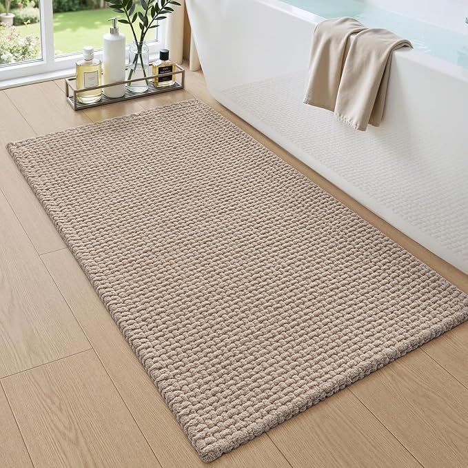 DEXI Bathroom Rugs 43x24, Non Slip Washable Bath Mat, Absorbent Chenille Bathmat, Ultra Soft Thick Carpet for Tub Shower Floor, Dark Beige